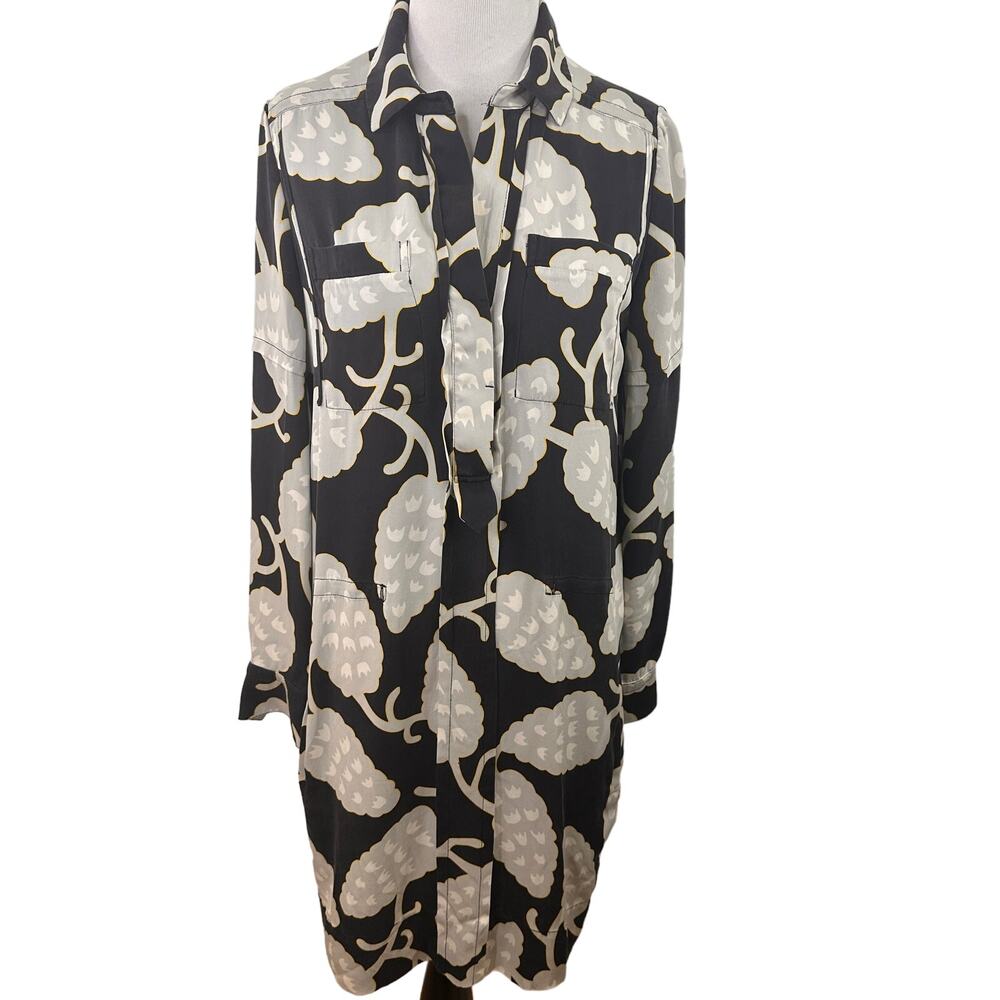 Diane Von Furstenberg Black Taya Silk Long Sleeve Dress Size 4